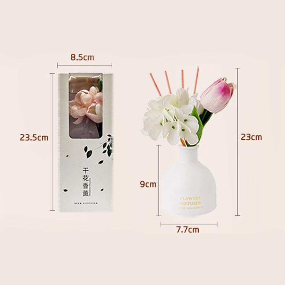 Reed Diffuser, Artificial Flowers Essential Oil with 4 Reed Sticks for Bathroom & Office Décor, 150ml