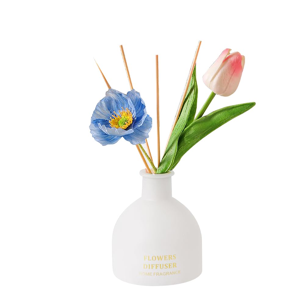 Reed Diffuser, Artificial Flowers Essential Oil with 4 Reed Sticks for Bathroom & Office Décor, 150ml