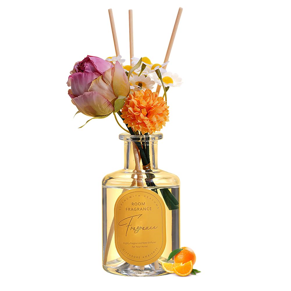 Reed Diffuser, Artificial Flower Home Fragrance Oil with 4 Reed Sticks for Office & Bathroom Decor 200ml