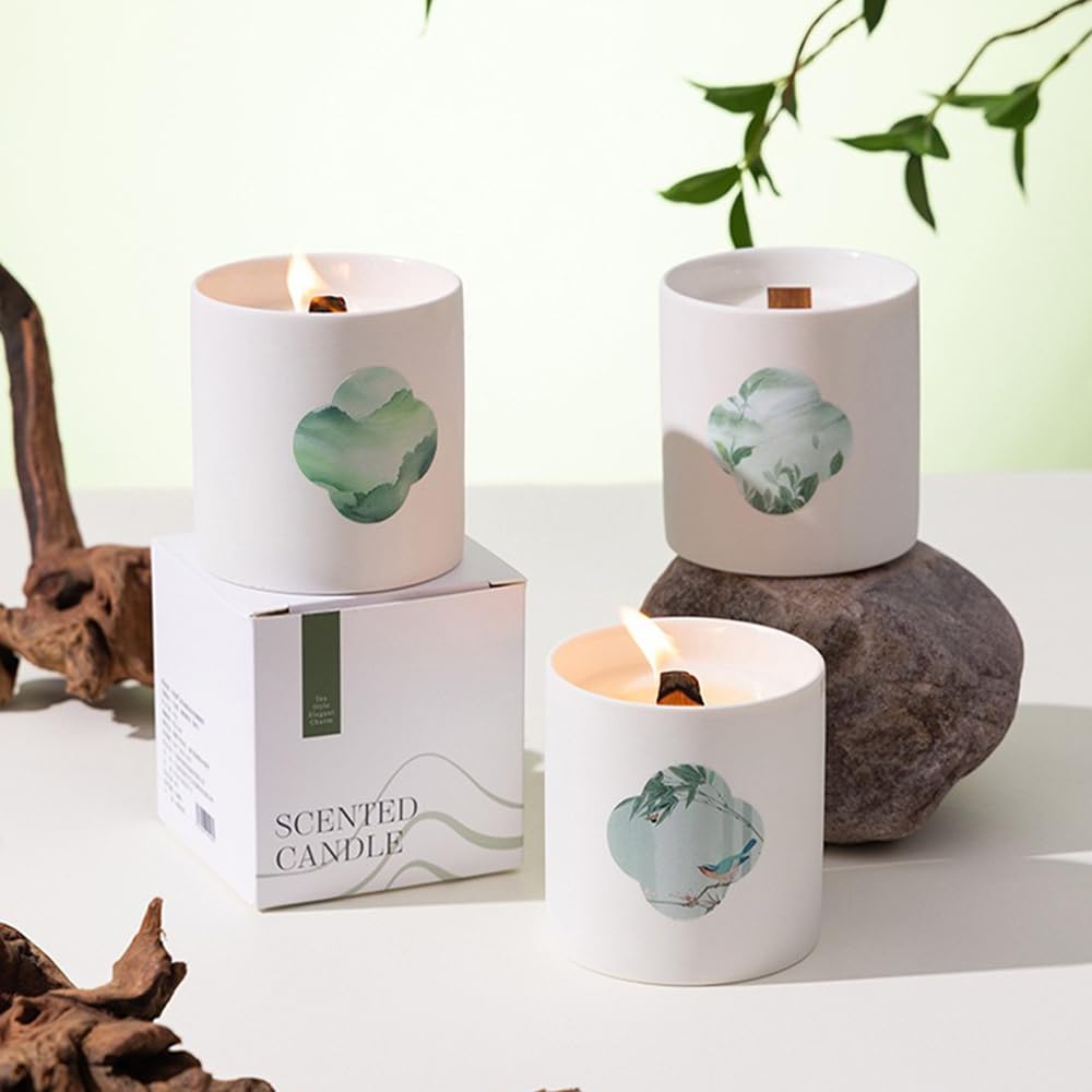 Scented Candle, Long-Lasting Aromatherapy Tea Oil Candle for Bedroom Office Décor Green 190g
