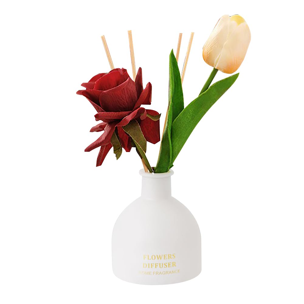 Reed Diffuser, Artificial Flowers Essential Oil with 4 Reed Sticks for Bathroom & Office Décor, 150ml
