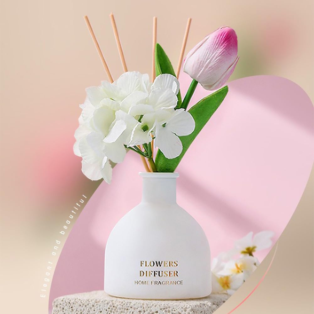 Reed Diffuser, Artificial Flowers Essential Oil with 4 Reed Sticks for Bathroom & Office Décor, 150ml