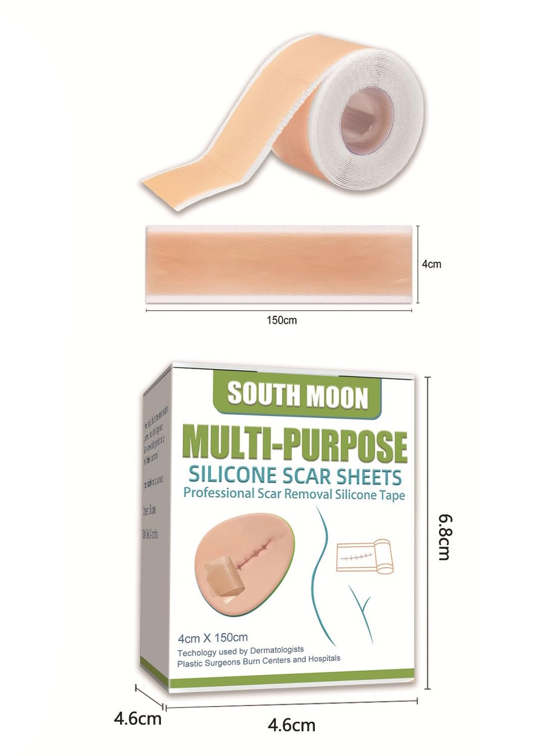 Multi-Purpose Silicone Scar Sheets, Breathable Scar Removal Strips 4*1.5m