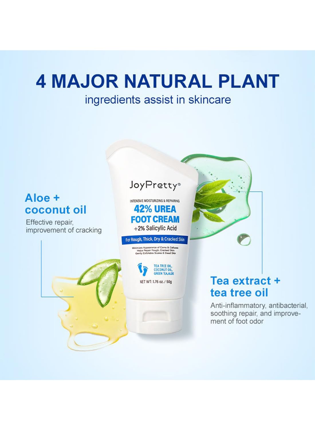 Urea Cream 40% with 2% Salicylic Acid, Intensive Repair Treatment for Dry Cracked Heels Feet Knees Elbows Hands, Maximum Strength Deep Moisturizing Foot Cream, Callus Remover 50g