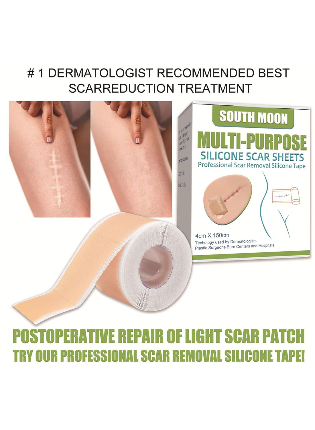 Multi-Purpose Silicone Scar Sheets, Breathable Scar Removal Strips 4*1.5m