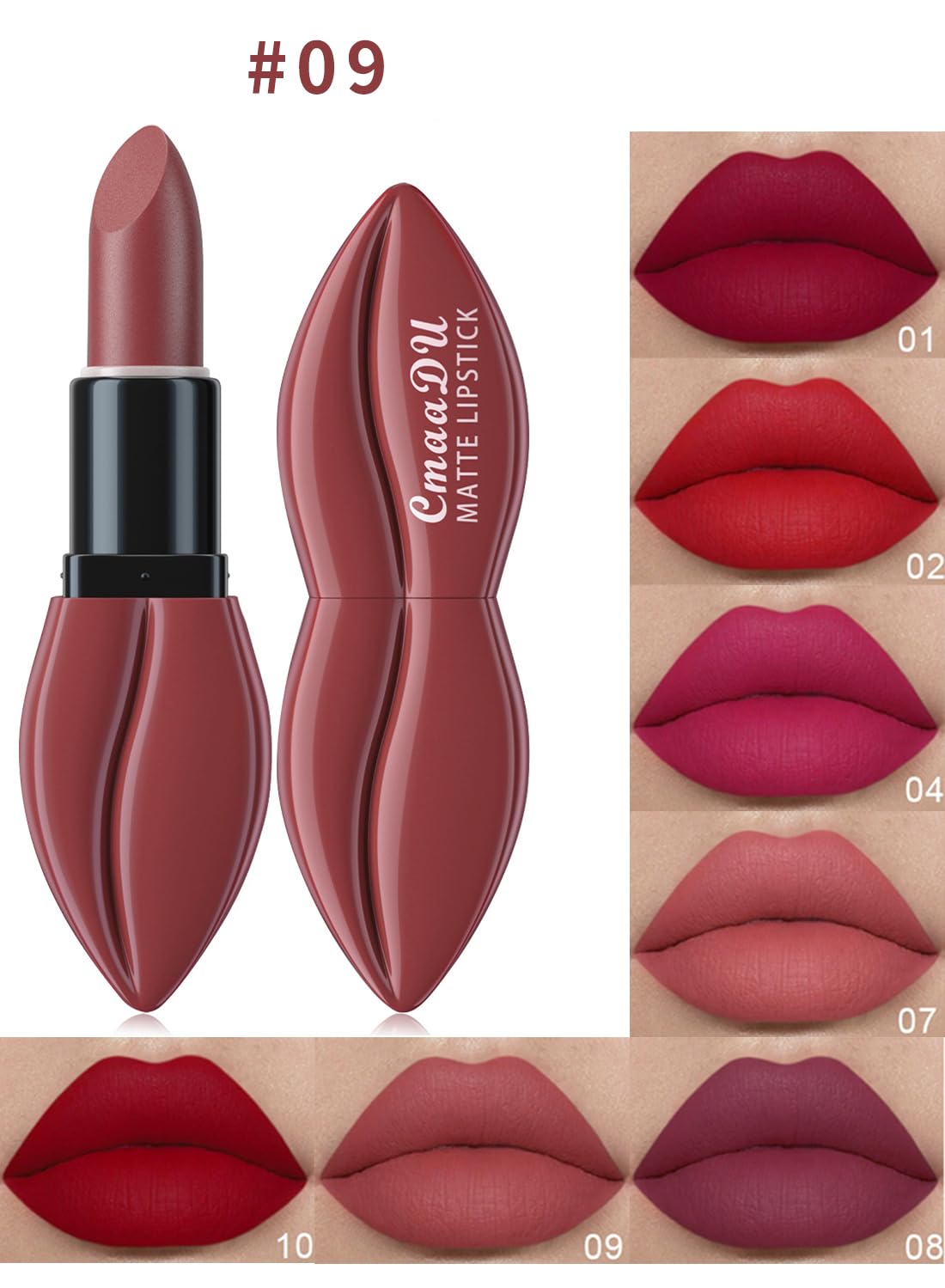 Matte Lipstick for Women, Long Lasting Waterproof Highly Pigmented Moisturizing Velvet Lip Gloss, Not Fade Lightweight Smudge Proof Lip Stain for Girls and Women - Red 09