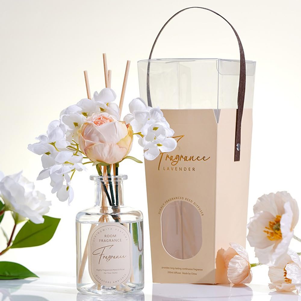 Reed Diffuser, Artificial Flower Home Fragrance Oil with 4 Reed Sticks for Office & Bathroom Decor 200ml