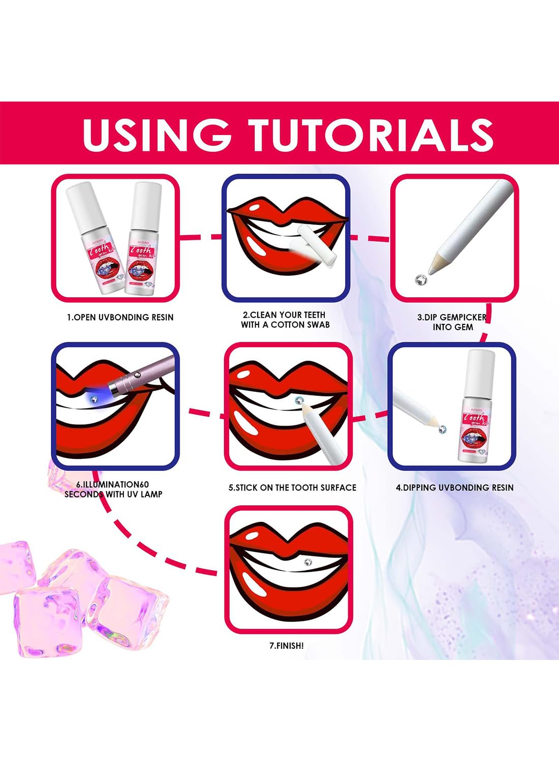 Tooth Gem Kit with Cotton Rolls UV Light Gem Suit Gems Picker and UV Bonding