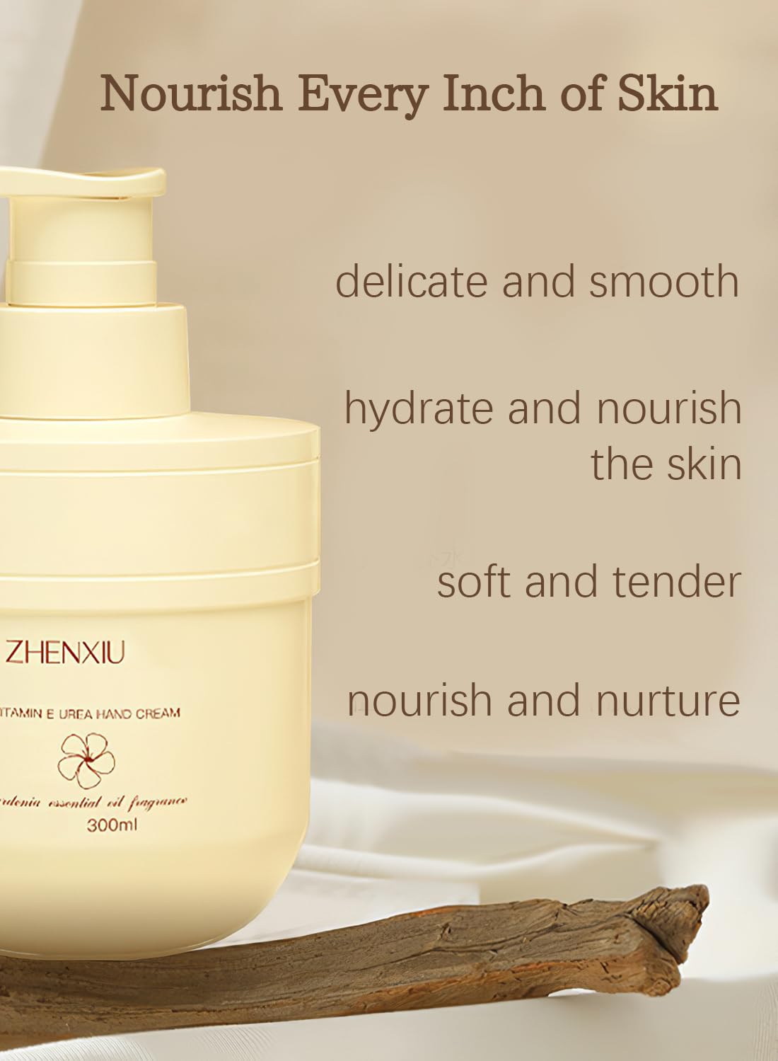 Urea Hand Cream with Vitamin E, Moisturizing Advanced Brightening Soothing Foot and Hand Moisturizer with Gardenia Essential Oil for Dry Cracked, Instant Hydration 300ml
