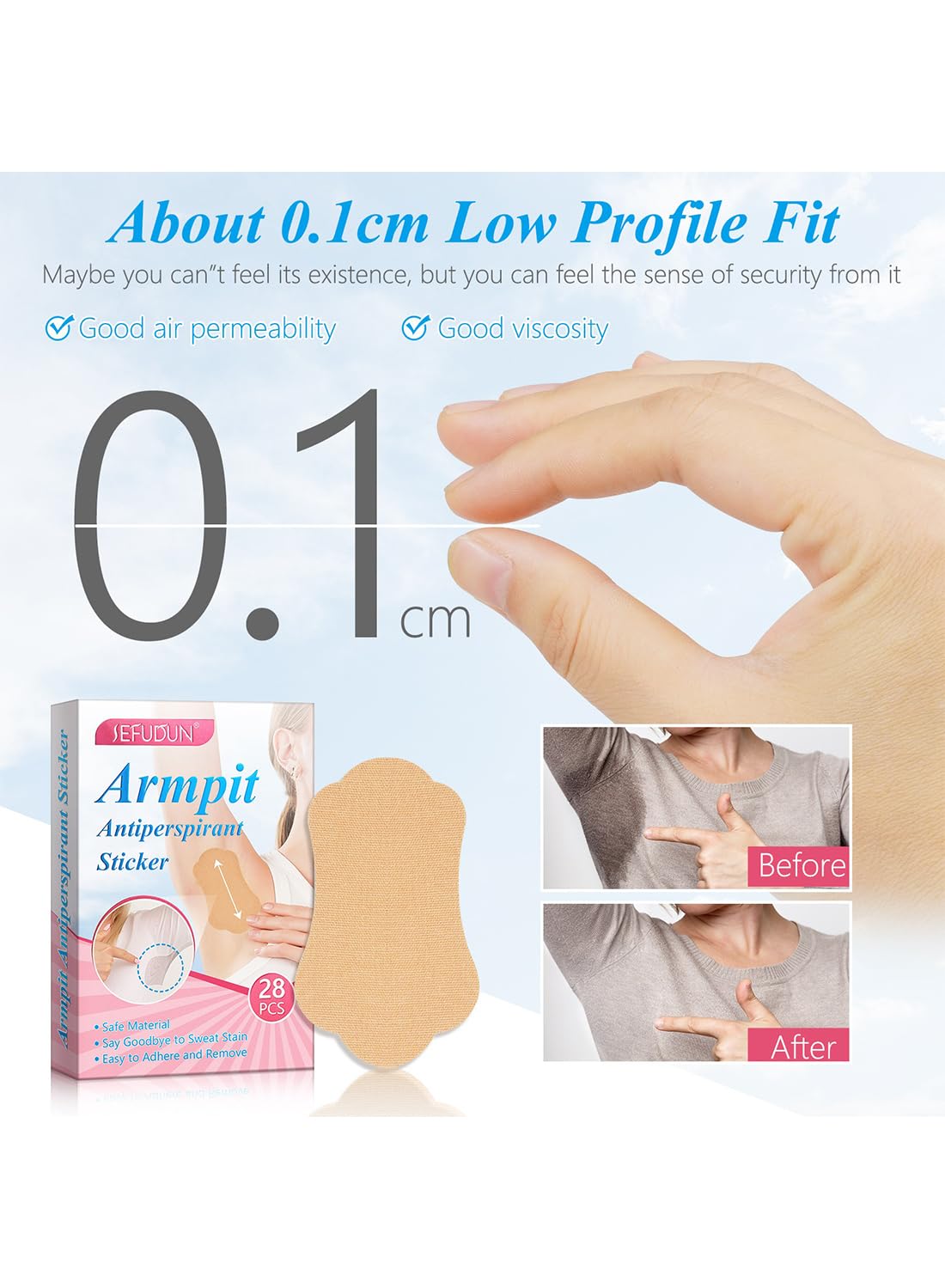 Underarm Sweat Pads, Safe Comfortable Disposable Armpit Antiperspirant Sticker, Invisible Self Adhesive Absorbent Deodorant, Sweat Armpit Protection for Sweating Women & Men 28Pcs