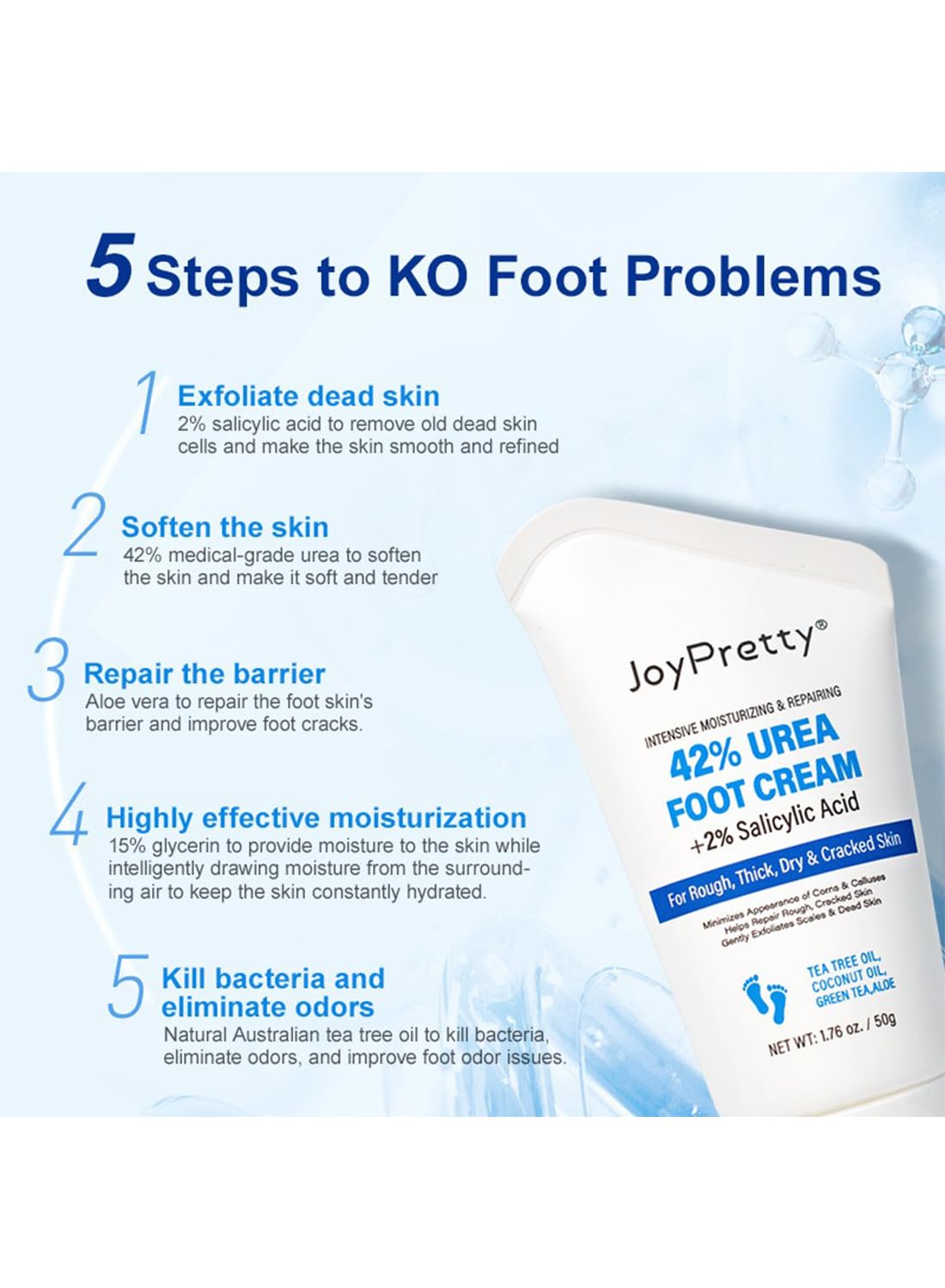 Urea Cream 40% with 2% Salicylic Acid, Intensive Repair Treatment for Dry Cracked Heels Feet Knees Elbows Hands, Maximum Strength Deep Moisturizing Foot Cream, Callus Remover 50g