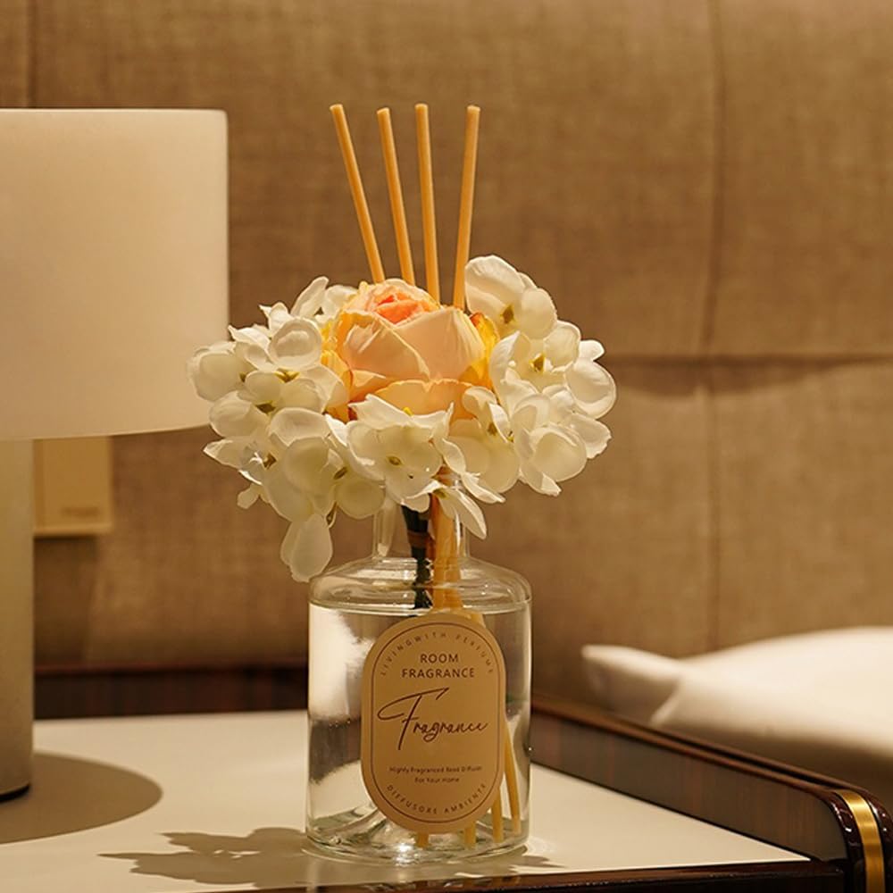 Reed Diffuser, Artificial Flower Home Fragrance Oil with 4 Reed Sticks for Office & Bathroom Decor 200ml