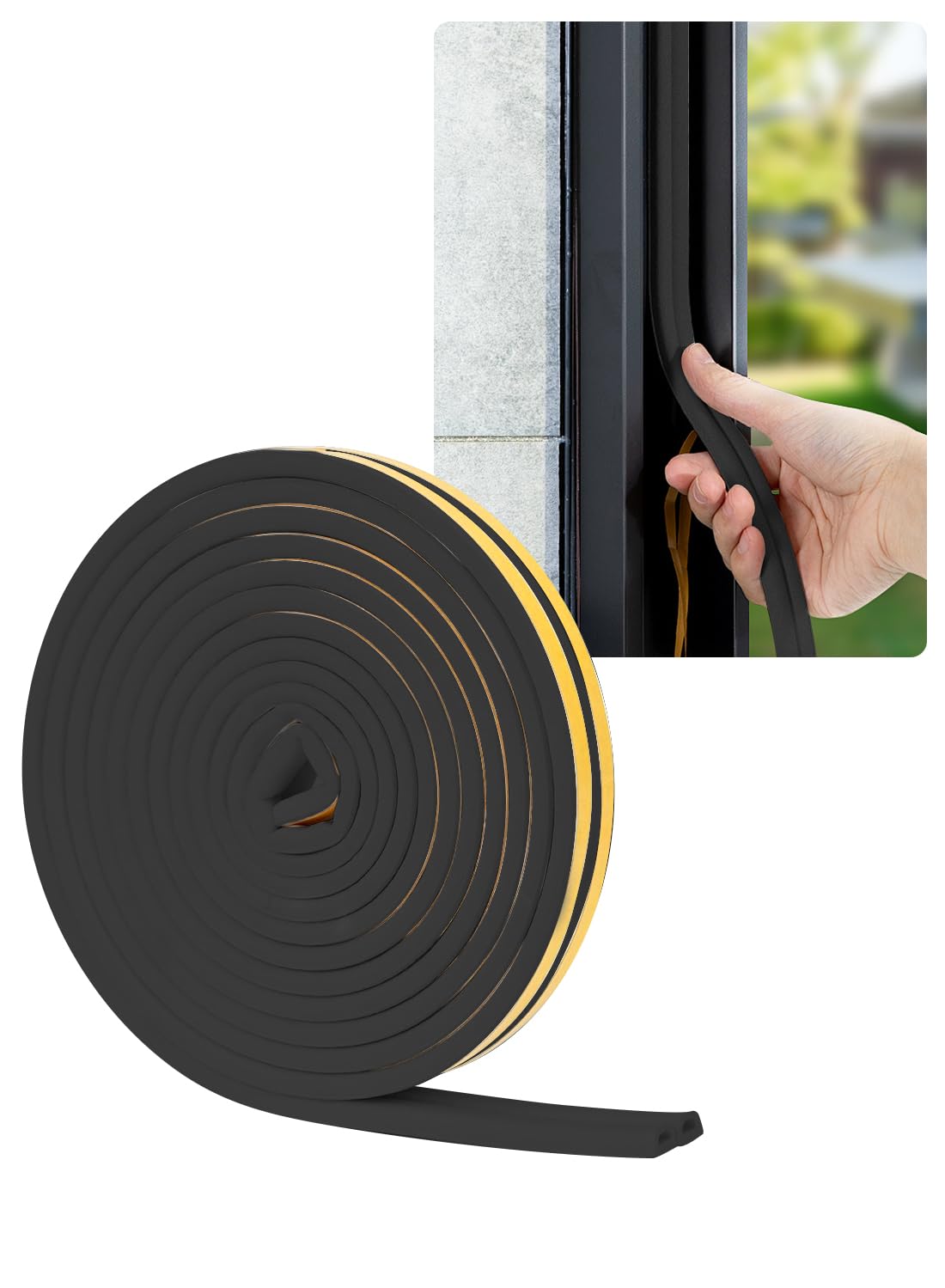 D Shaped Door Draft Stopper, Self Adhesive Soundproof Door Seal Strip 5m Black