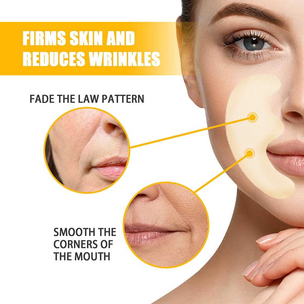 Smile Line Patches, Anti Wrinkle Laugh Line Patches with Hyaluronic Acid & Vitamin E, Anti-Aging Smile Line Remover Pads, Hydrating Forehead Wrinkles Treatment, Mouth Wrinkle Mask (10 Pcs)