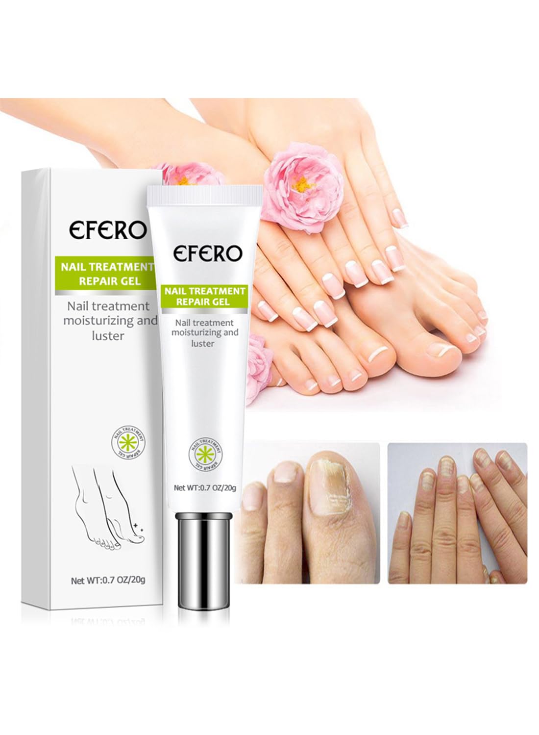 Nail Treatment Repair Gel, Nail Repair Cream, Restores Appearance of Discolored & Damaged Nails, Nail Grooming Gel for Nail Growth Care 20g