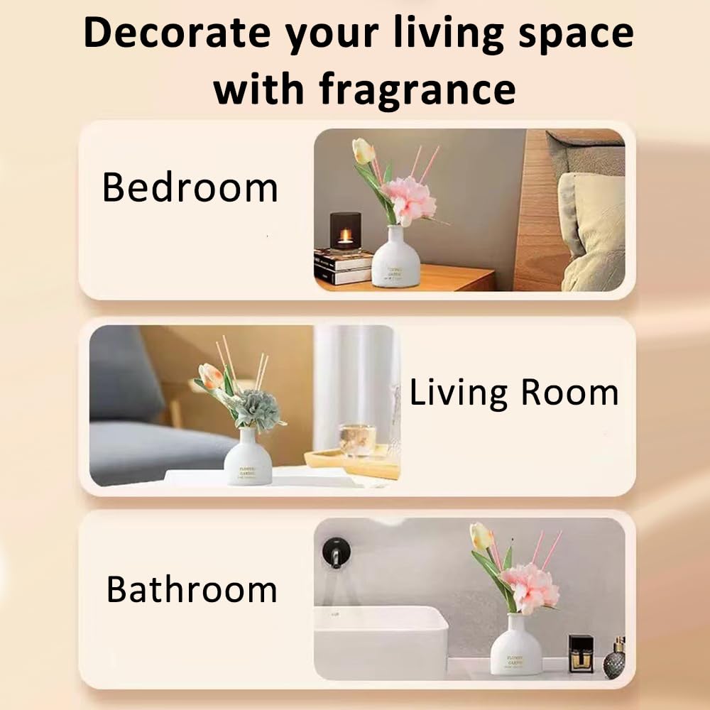 Reed Diffuser, Artificial Flowers Essential Oil with 4 Reed Sticks for Bathroom & Office Décor, 150ml