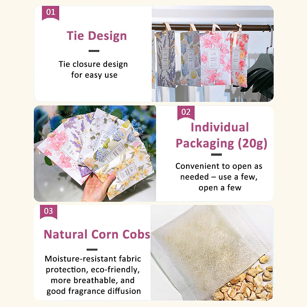 Scent Sachets, Hanging Long Lasting Air Freshener for Wardrobes & Cars Décor 20g