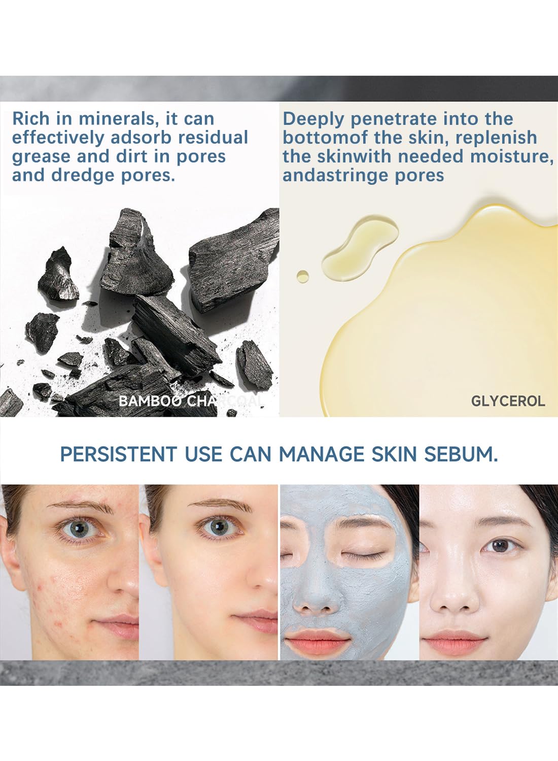 Charcoal Blackhead Removal Mud Stick Oil Control Deep Cleansing Moisturizing Soft Easy to Remove Mild Face Cleansing to Clean Pores and Soften Cuticle and Remove Black Head 33g