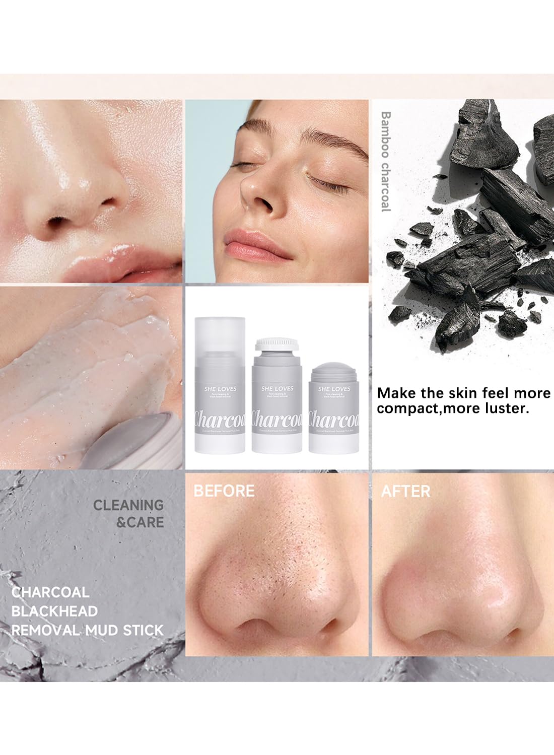 Charcoal Blackhead Removal Mud Stick Oil Control Deep Cleansing Moisturizing Soft Easy to Remove Mild Face Cleansing to Clean Pores and Soften Cuticle and Remove Black Head 33g