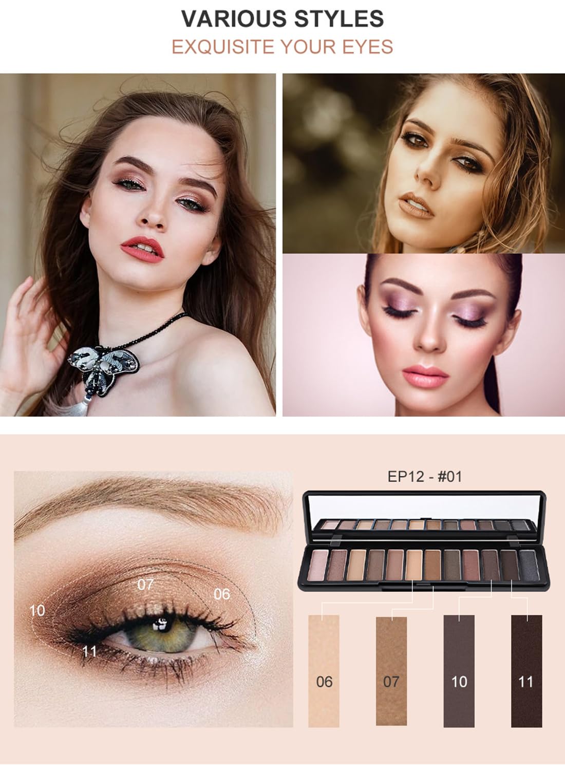 12 Colors Eyeshadow Palette with Matte and Shimmer, Multi Used Powder Eye Shadow