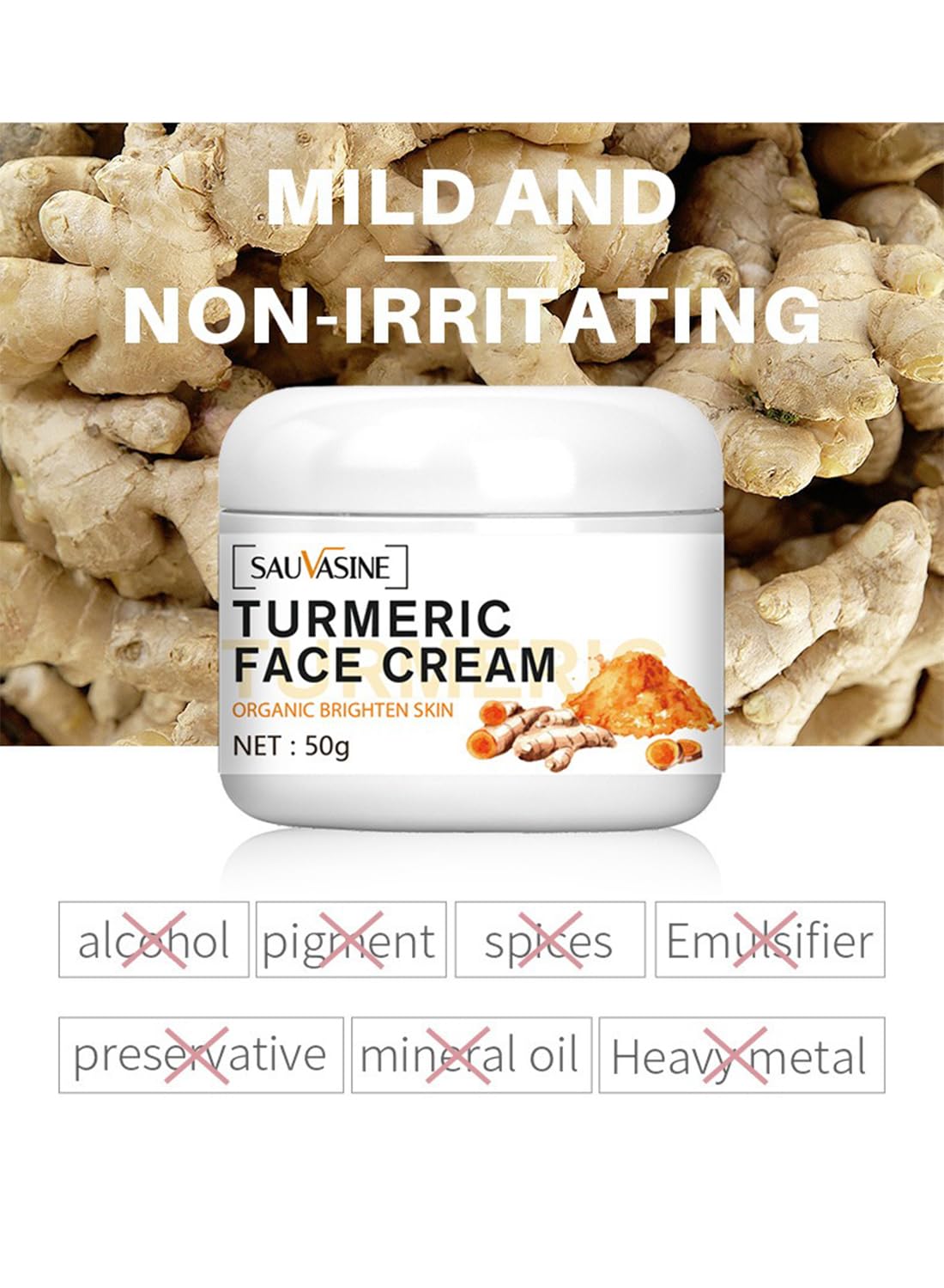 Turmeric Face Cream for Face & Body, All Natural Brightening Facial Moisturizer, Hydrating Dark Spot Remover, Anti-Aging Face Repair Cream, Fights Acne, Evens Tone 50g