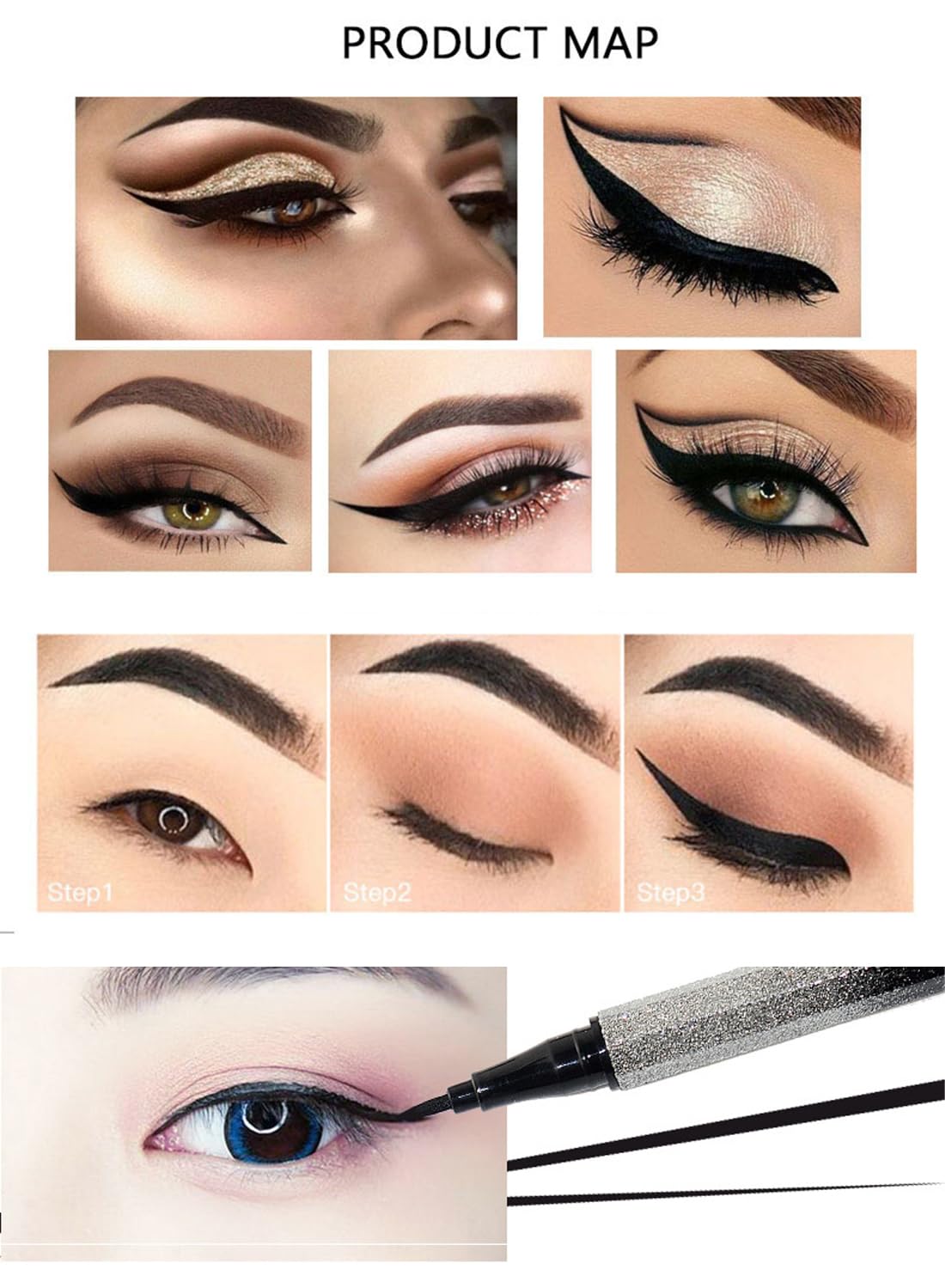 Liquid Eyeliner Pen, Ultra Fine Precise Quick Drying Liquid Eyeliner, Long Wear Waterproof Easy to Use Eye Makeup Wear, Defines Eyes