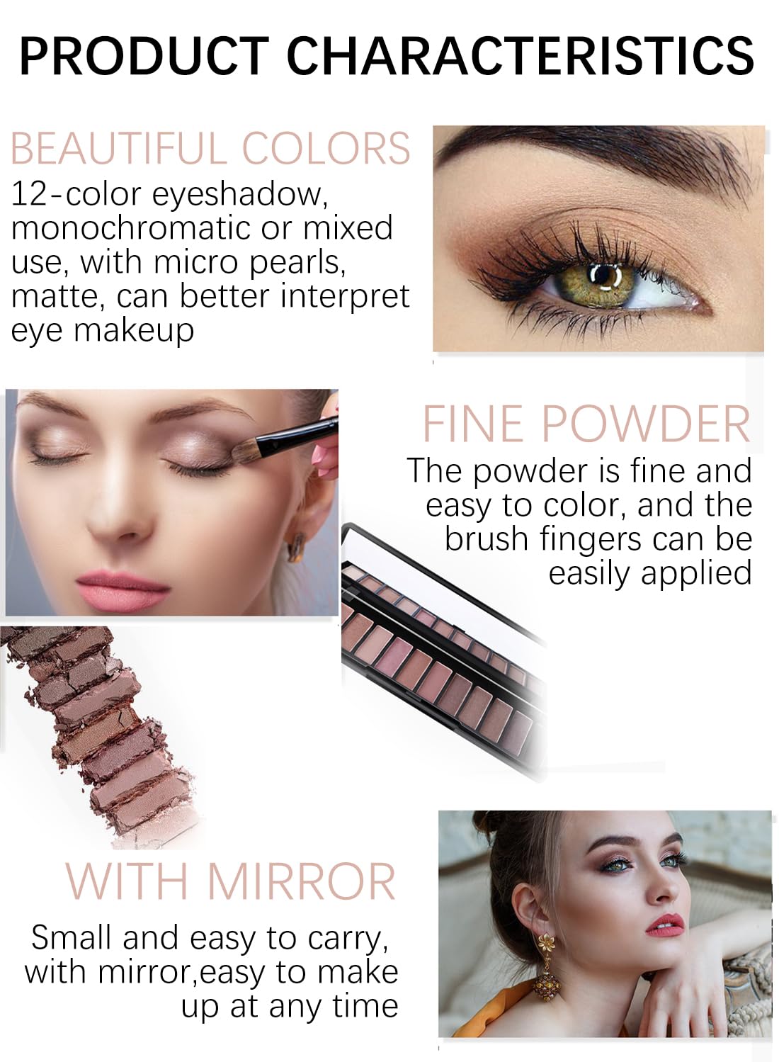 12 Colors Eyeshadow Palette with Matte and Shimmer, Multi Used Powder Eye Shadow