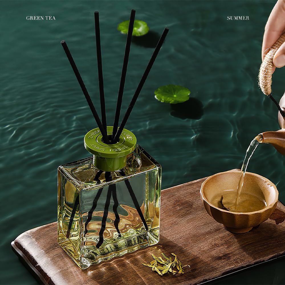Reed Diffuser, Tea Fragrance Scented Oil with 4 Reed Sticks, Natural Long Lasting Essential Oil Air Freshener 200ml