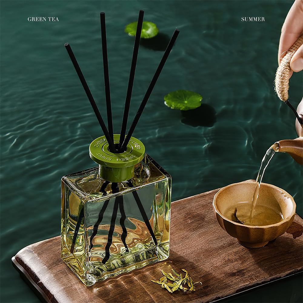 Reed Diffuser, Tea Fragrance Scented Oil with 4 Reed Sticks, Natural Long Lasting Essential Oil Air Freshener 200ml
