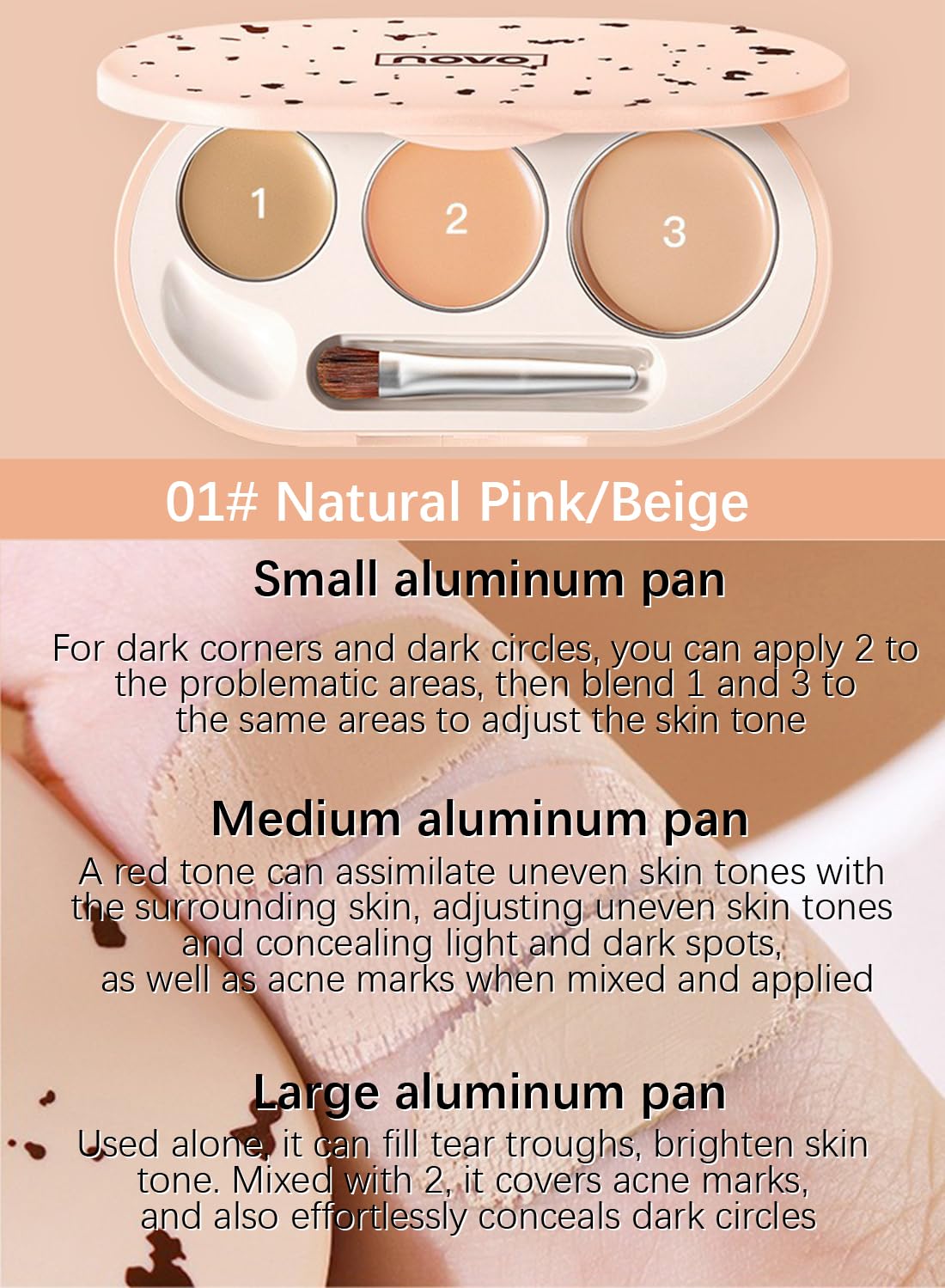 Tri Color Concealer Palette, Lightweight Flawless Full Coverage Waterproof Long Lasting Correcting Concealer Makeup Palette for Dark Circles Acne Freckles Blemishes
