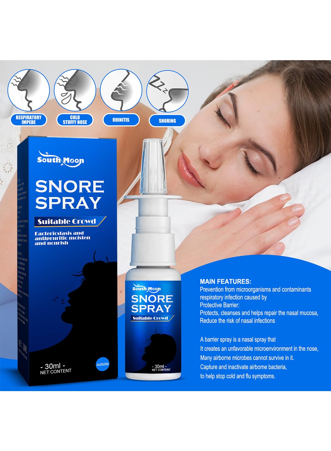 Nasal Spray, Preservative Free Sterile Fast Snoring Relief Nasal Spray - 30ml