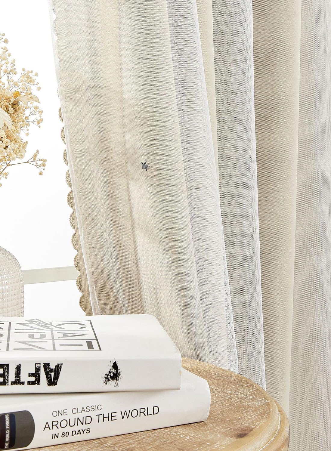 L&wen Star Blackout Curtains with Sheer, Drapes Grommet Room Darkening Curtain for Bedroom