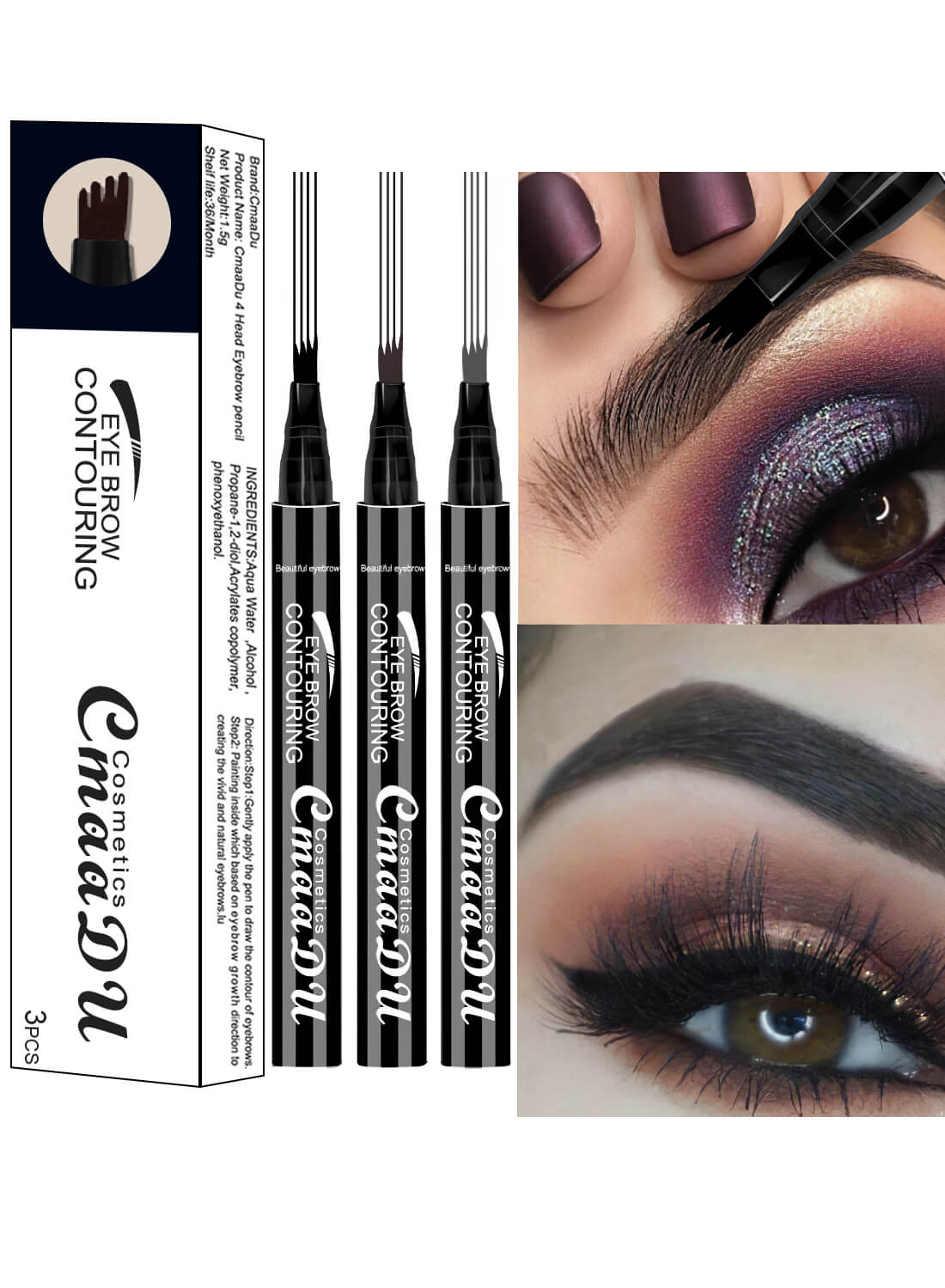 CmaaDu Eye Brow Contouring Eyebrow Pen 3pcs