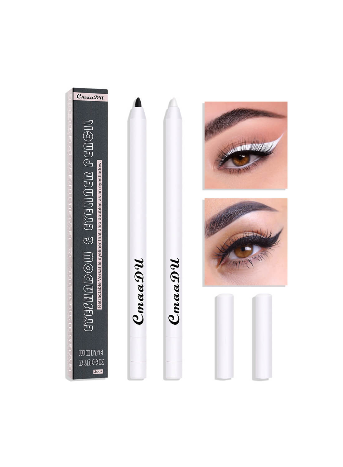 CmaaDu 2Pcs Eyeliner Pencils Black/White