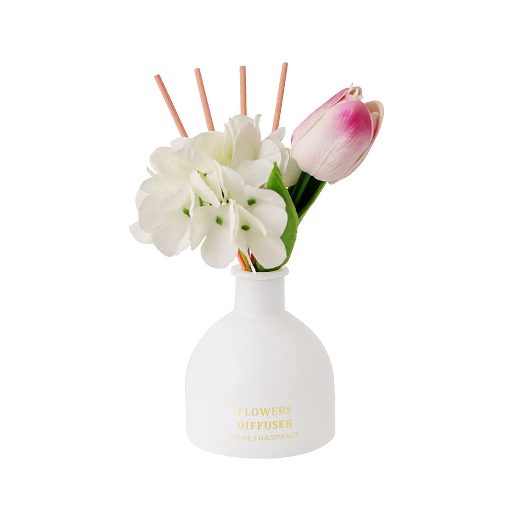 Reed Diffuser, Artificial Flowers Essential Oil with 4 Reed Sticks for Bathroom & Office Décor, 150ml