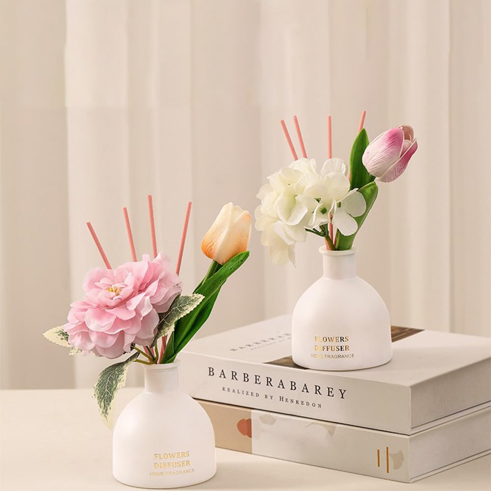Reed Diffuser, Artificial Flowers Essential Oil with 4 Reed Sticks for Bathroom & Office Décor, 150ml