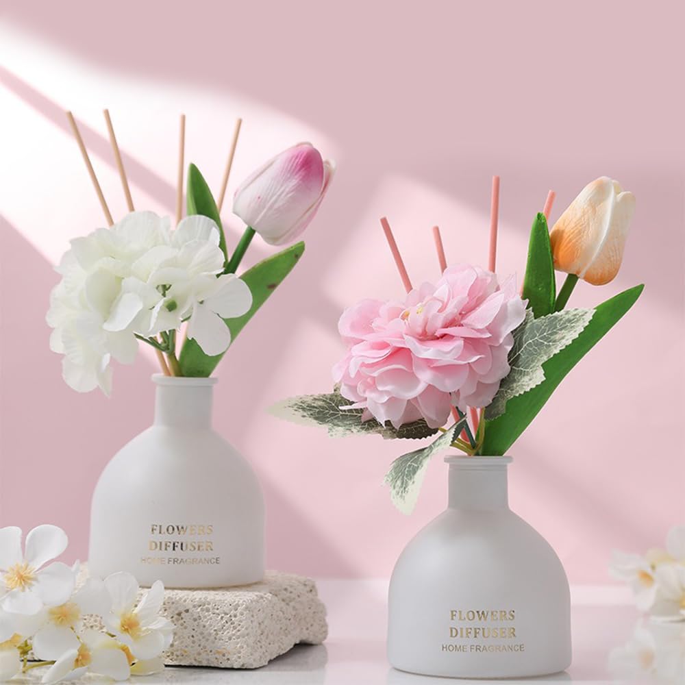 Reed Diffuser, Artificial Flowers Essential Oil with 4 Reed Sticks for Bathroom & Office Décor, 150ml