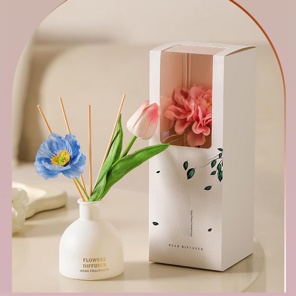 Reed Diffuser, Artificial Flowers Essential Oil with 4 Reed Sticks for Bathroom & Office Décor, 150ml