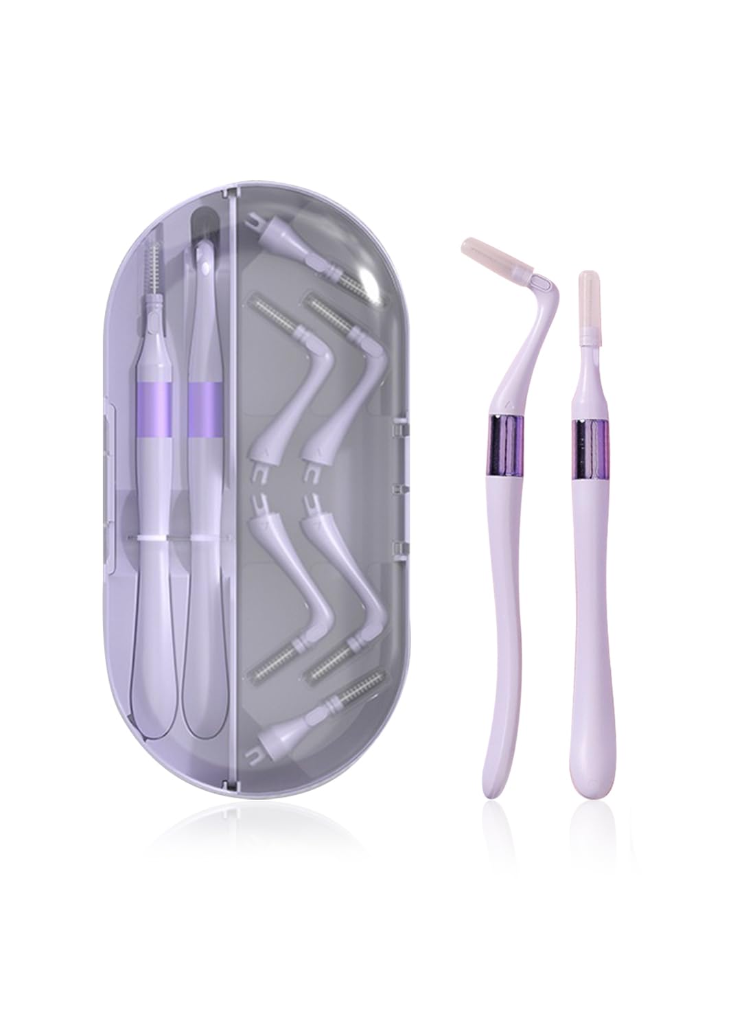 Portable Box L-Type + I-Type Head Interdental Brushes, 18 Pcs 0.8mm-Mixed Pack, Purple