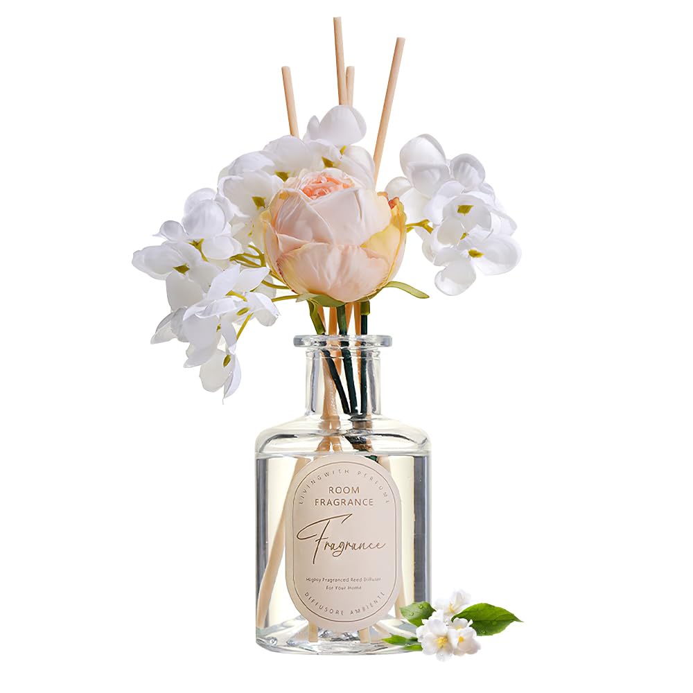 Reed Diffuser, Artificial Flower Home Fragrance Oil with 4 Reed Sticks for Office & Bathroom Decor 200ml
