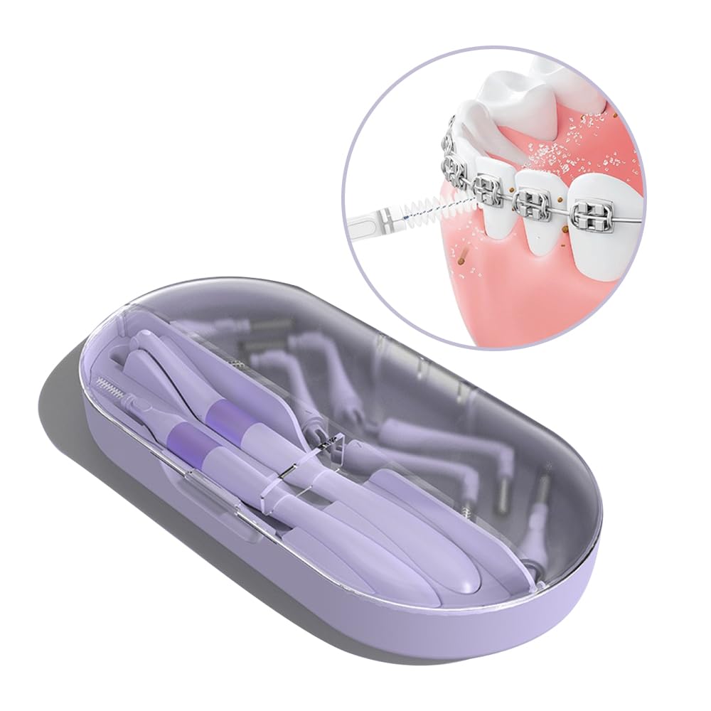 Portable Box L-Type + I-Type Head Interdental Brushes, 18 Pcs 0.8mm-Mixed Pack, Purple