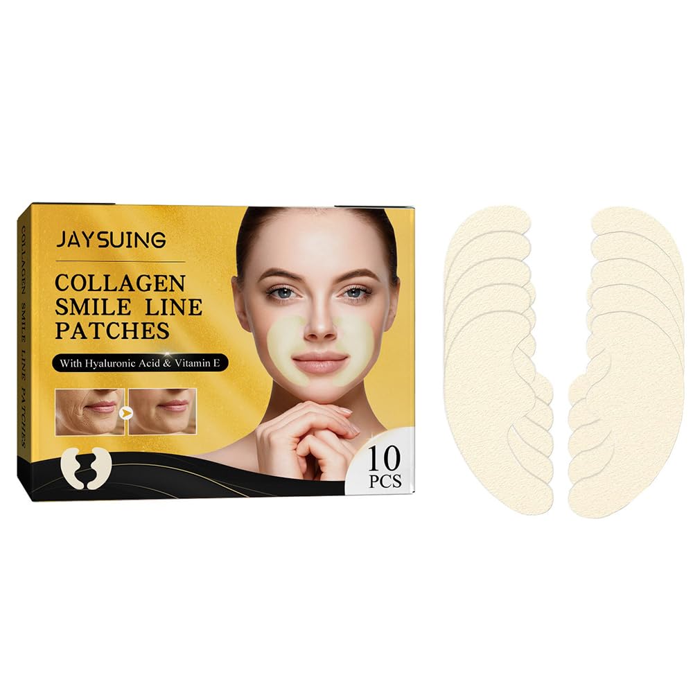 Smile Line Patches, Anti Wrinkle Laugh Line Patches with Hyaluronic Acid & Vitamin E, Anti-Aging Smile Line Remover Pads, Hydrating Forehead Wrinkles Treatment, Mouth Wrinkle Mask (10 Pcs)