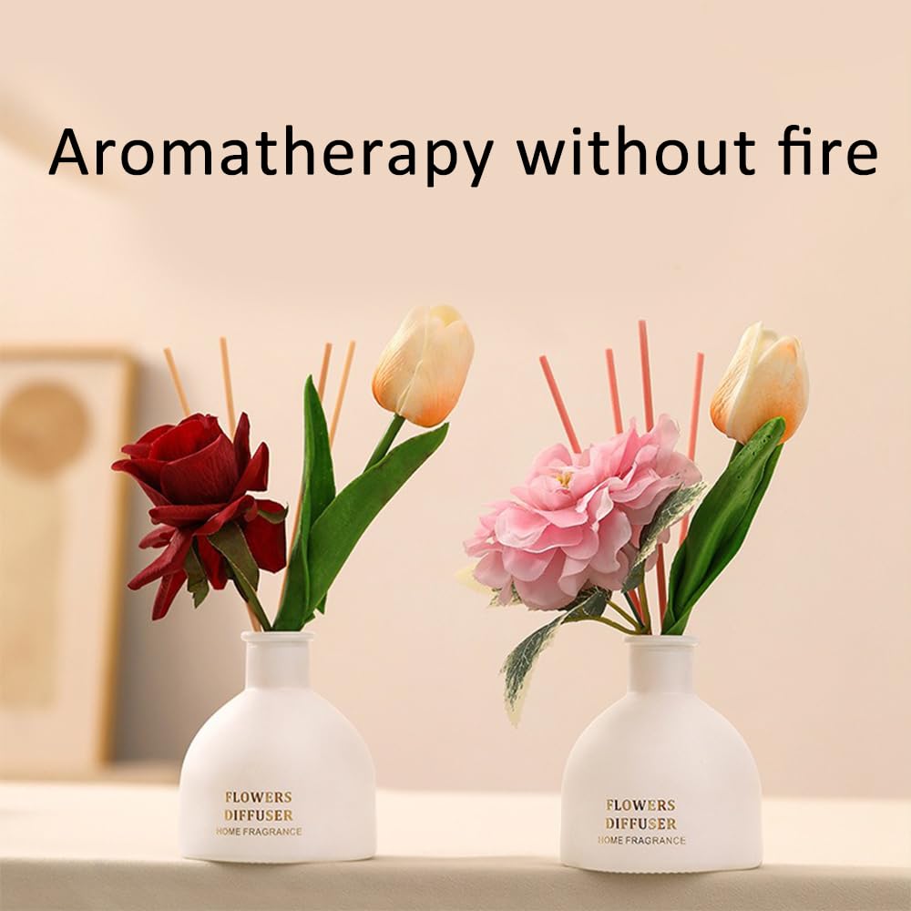 Reed Diffuser, Artificial Flowers Essential Oil with 4 Reed Sticks for Bathroom & Office Décor, 150ml