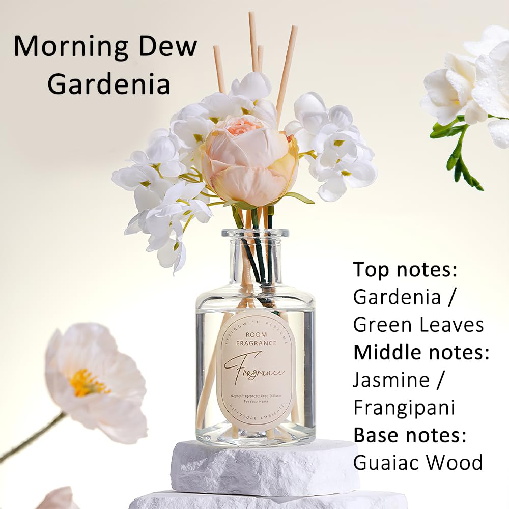 Reed Diffuser, Artificial Flower Home Fragrance Oil with 4 Reed Sticks for Office & Bathroom Decor 200ml