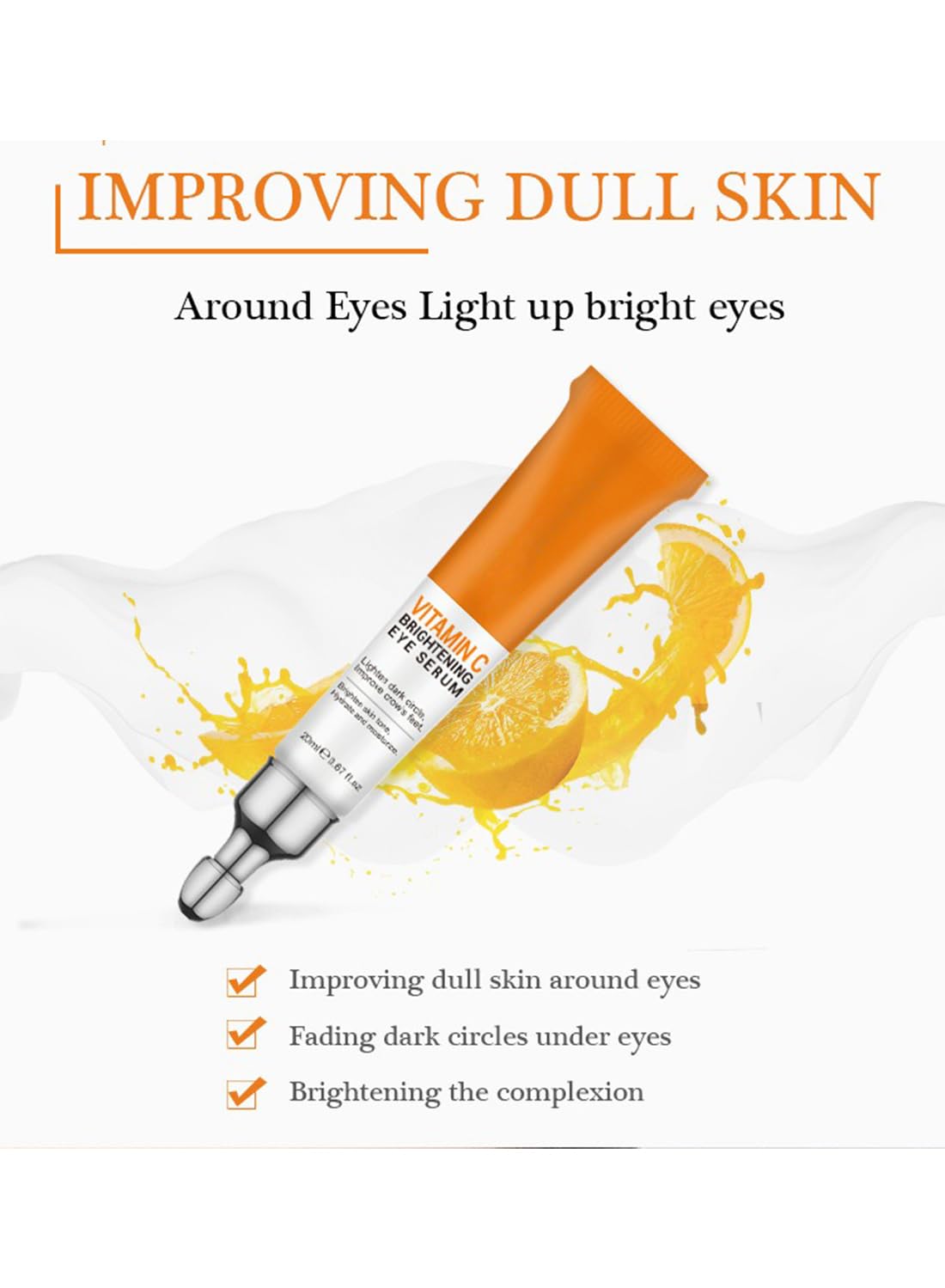 Vitamin C Brightening Eye Serum, Hydrating Under-Eye Gel, Evens Tone, Boosts Radiance, Reduce Dark Circles & Puffiness, 20 ml