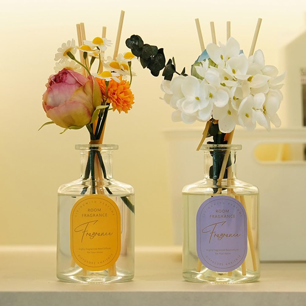 Reed Diffuser, Artificial Flower Home Fragrance Oil with 4 Reed Sticks for Office & Bathroom Decor 200ml