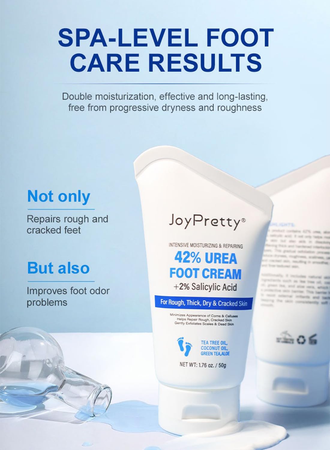 Urea Cream 40% with 2% Salicylic Acid, Intensive Repair Treatment for Dry Cracked Heels Feet Knees Elbows Hands, Maximum Strength Deep Moisturizing Foot Cream, Callus Remover 50g