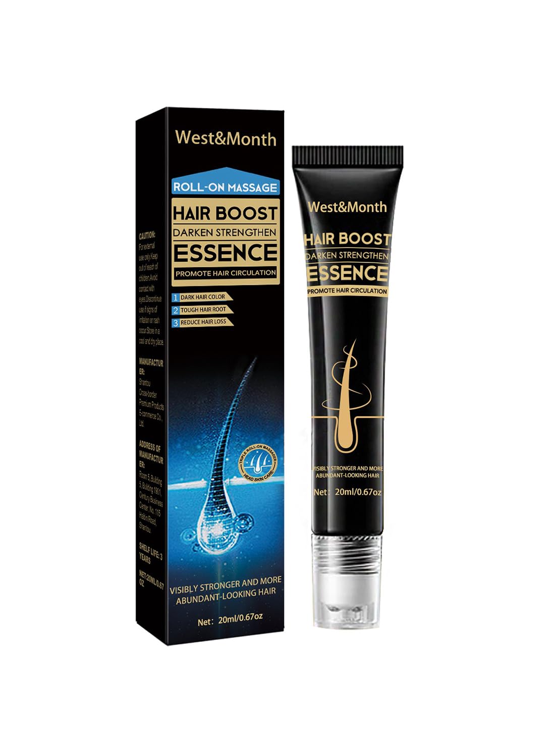 Hair Loss Treatment for Hair Growth, Anti Hair Loss Roll On Massage Hair Boost Essence, Darkens & Strengthens & Promotes Hair Circulation, Reduces Hair Loss, Restores Thin Hair 20ml