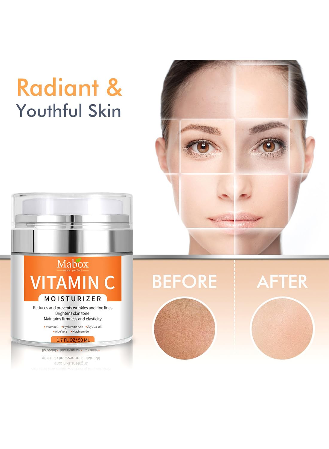 Vitamin C Face Moisturizer, Anti-Aging Facial Cream for Day and Night Use, 50g