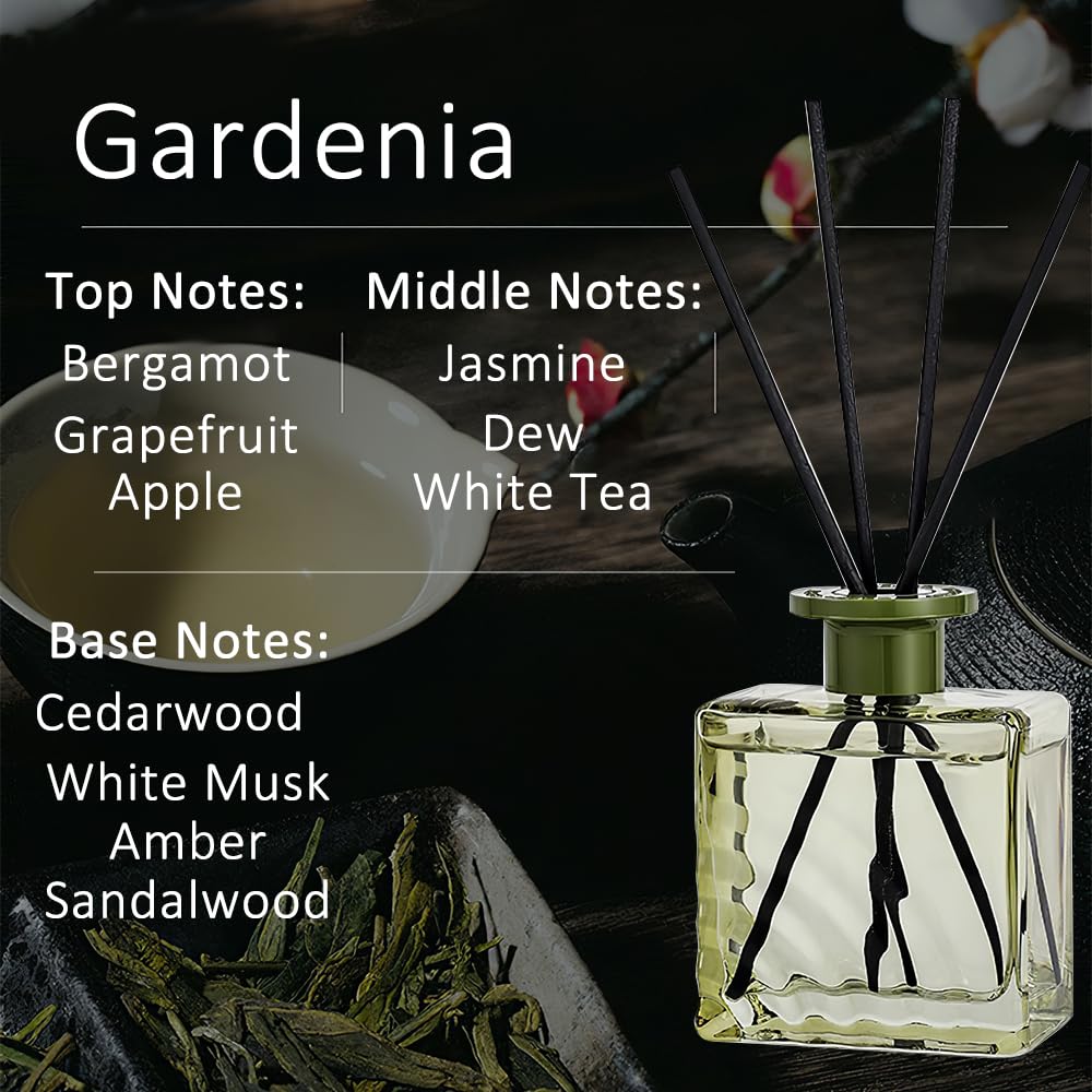Reed Diffuser, Tea Fragrance Scented Oil with 4 Reed Sticks, Natural Long Lasting Essential Oil Air Freshener 200ml